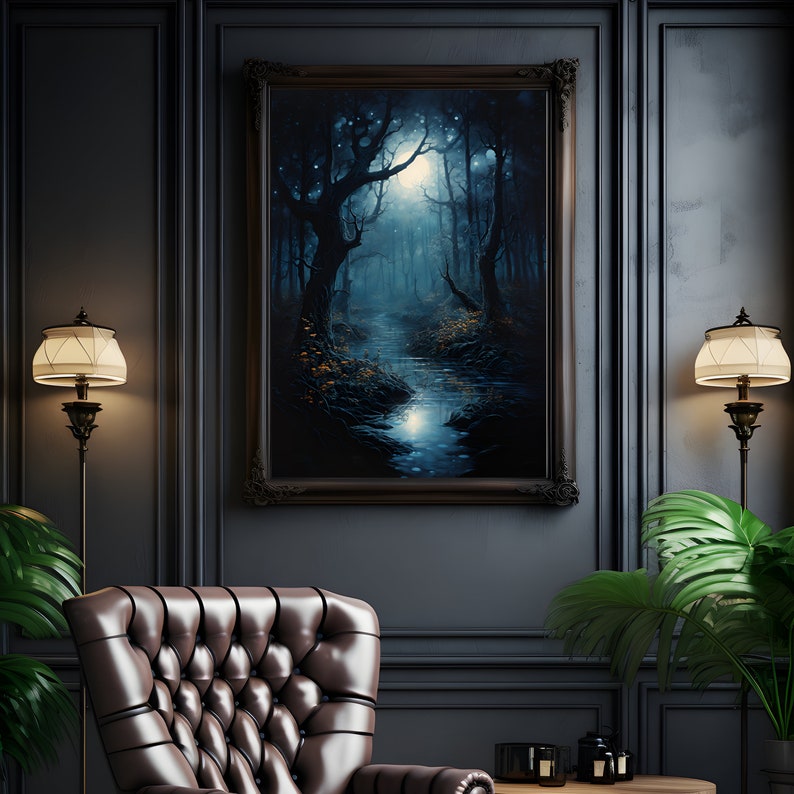 Mystical Forest Poster, Enchanted Moonlight Print, Dark Fantasy Wall ...