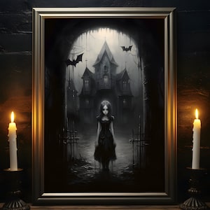 Little Goth Girl, Gothic Home Decor, Dark Academia, Gothic Wall Art, Dark Surrealism, Dark Art Print, Spooky Poster, Halloween Print
