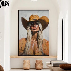 Portret blondynki kowbojki: Glam Western Wall Art (do pobrania cyfrowego)