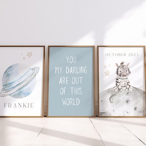 Personalised Space Nursery Print Set | Astronaut Animal Wall Art | Digital Download | Baby Boy Room Decor | Custom Name & Date Prints