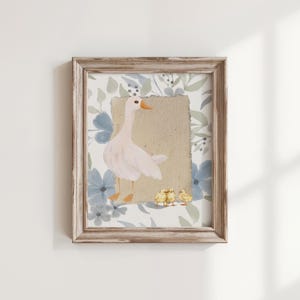 3 Chick Vintage Mãe Pato Impressão | Pintura Vintage Abstrata | Decoração Cottagecore | Arte de Parede Imprimível