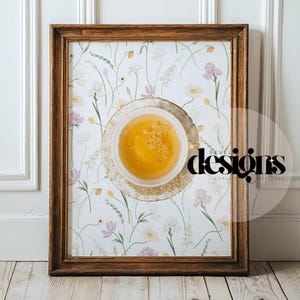 Grandmillenial Art | Floral Tea Wall Art | Botanical Cottagecore Kitchen Decor |  | Vintage Teacup Printable | Instant Download