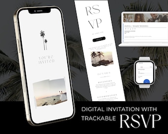 追跡可能なRSVP付きのウェブサイト招待状テンプレート | オンライン登録フォーム | Canva編集可能、PALMWEB