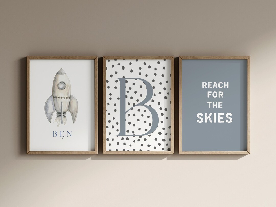 Watercolor Space Nursery Prints Set: Personalized Rocket Decor (digital ...