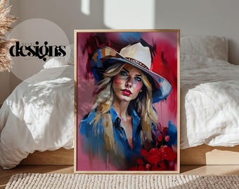 Impresión artística de retrato de vaquera atrevida: Decoración de rodeo occidental (descarga digital)
