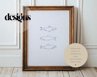 Minimalist Fish Line Art Print: Vintage Nautical Wall Decor (Digital Download)