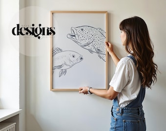 Handgezeichneter Fisch Kunstdruck: Küstenmotiv (Digitaler Download)