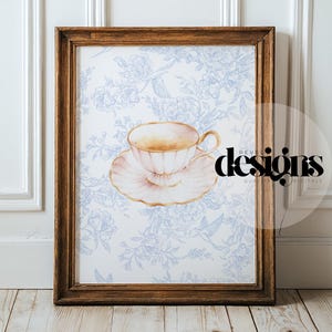 Vintage Teacup Print – Grandmillennial Wall Art | Nancy Meyers Decor | Blue Toile Floral | Cottagecore PRINTABLE
