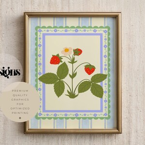 Vintage Strawberry Botanical Print: Grandmillennial Kitchen Art (Digital Download)