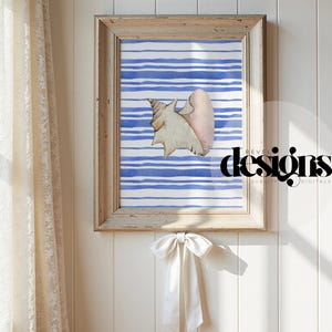 Watercolor Seashell Print: Striped Nautical Wall Art (Digital Download)