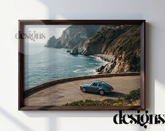 Vintage Porsche 911 Coastal Road Print: Retro Car Photography (Digital Download)
