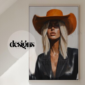 Nowoczesny portret kowbojki: wydruk artystyczny w stylu western (pobranie cyfrowe)