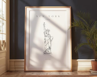 Minimalist Statue of Liberty Print: New York Travel Poster (Digital Download)