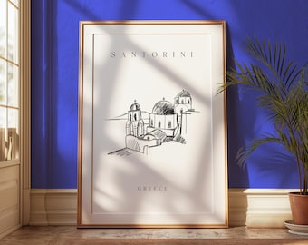 Minimalist Santorini Print: Greece Travel Poster (Digital Download)