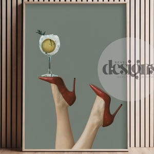 Impresión digital retro / Póster de cócteles / Arte mural imprimible / Decoración para carrito de bar / "Sips and Stillettos"