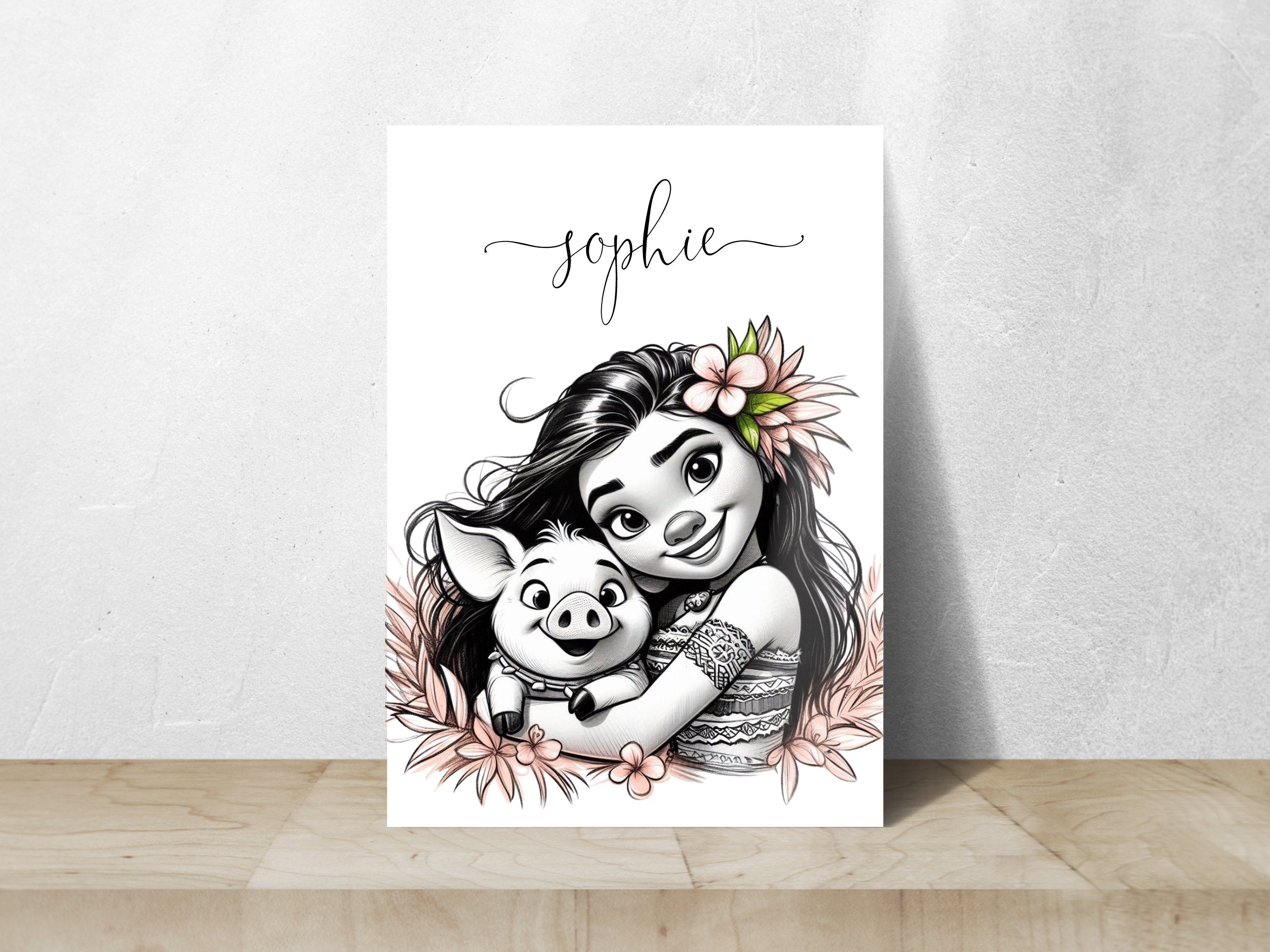Moana and Pua Print, Digital Art, Moana Print, Princess Theme Bedroom ...