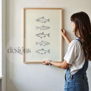 Vintage Fish Study Wall Art | Fisherman Aesthetic Digital Print | Nautical Lake House Decor | Rustic Coastal Kitchen Printable