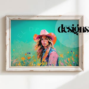 Cowgirl Digital Art Print | Colorful Modern Western Wall Art | Bold Boho Cowgirl Decor | Digital Download | Southwestern Printable Art