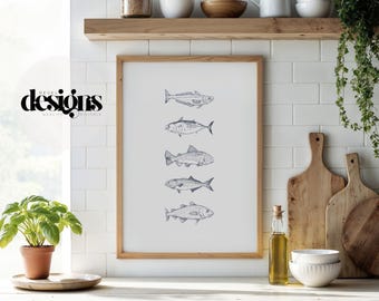 Vintage Fisch Illustration Druck: Küstensee Haus Kunst (Digitaler Download)