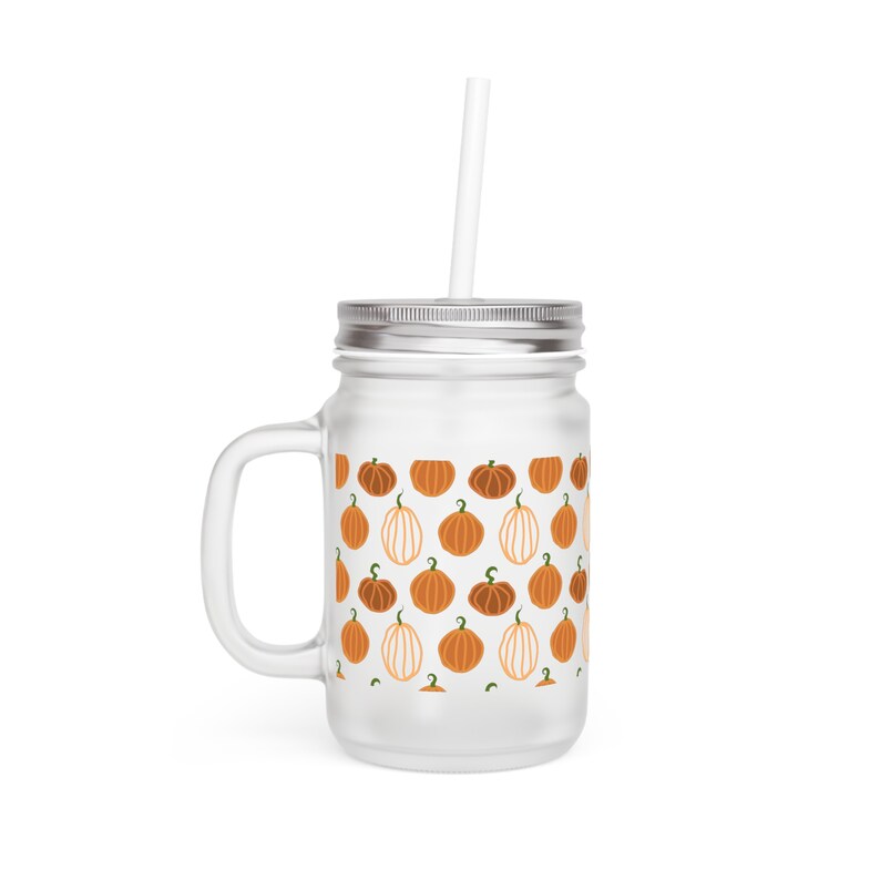 Frosted Glass Mason Jar With Pumpkins Etsy