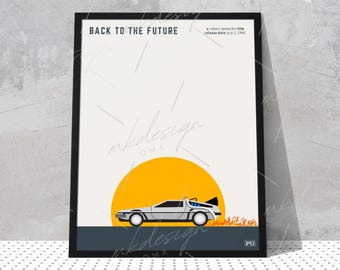 Póster de la película Regreso al futuro / descarga digital minimalista moderna de mediados de siglo, póster de película de los años 80