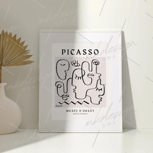 Modern Pablo Picasso Poster Print | line art neutral beige & gray, minimalist digital print / wall art