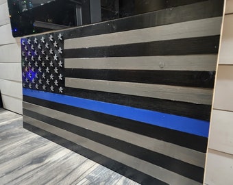 Op maat gemaakte houten politie blauwe lijn Amerikaanse vlag