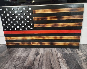 Op maat gemaakte houten brandweerman Amerikaanse vlag rode lijn