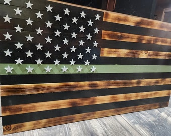 Op maat gemaakte houten militaire groene lijn Amerikaanse vlag