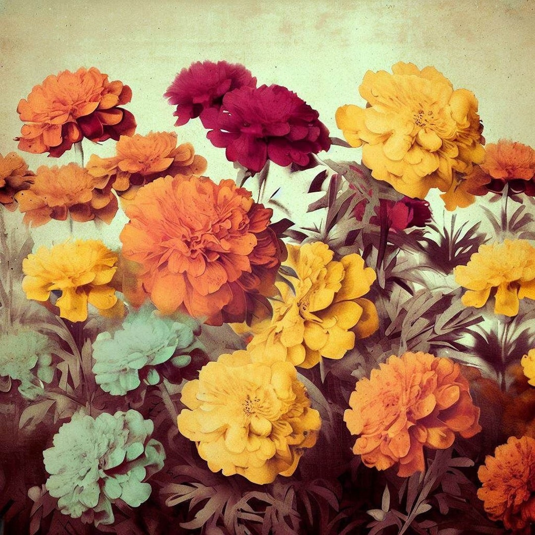 Marigolds Wall Art Flowers Wall Art Vintage Wall Art Etsy