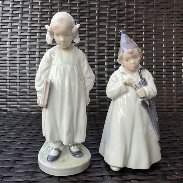 RARE Pair of ROYAL COPENHAGEN Figurines: #922 Girl with Storybook ѹ The Sandman, Boy with Umbrella, Collectibles