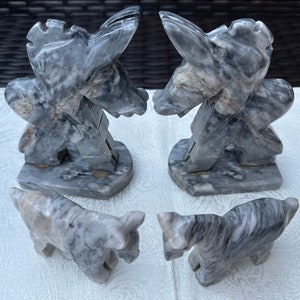 Figurines d'âne et serre-livres vintage rares en pierre d'onyx gris, 4 pièces, sculptés à la main image 7