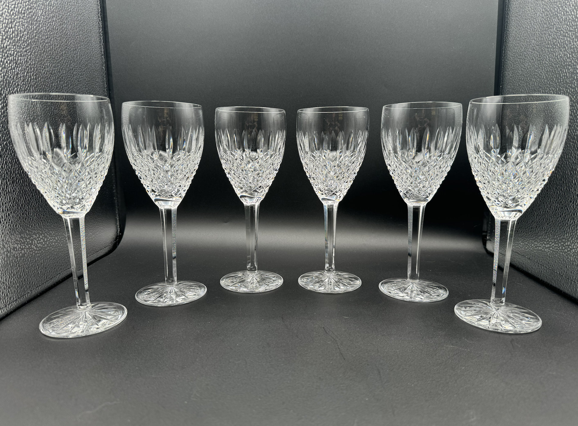 Beautiful Set of 6 WATERFORD CRYSTAL Castlemaine (Cut) Water Goblets /Wine Glasses, Pristine Condition
