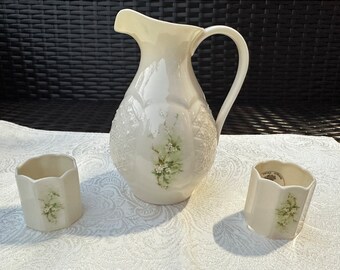 Rare Set of 3 NEW Hand Painted Irish DONEGAL PARIAN Hawthorne Porcelain Milk Jug/ Floral Vase Pitcher & Napkin Rings, Collectibles