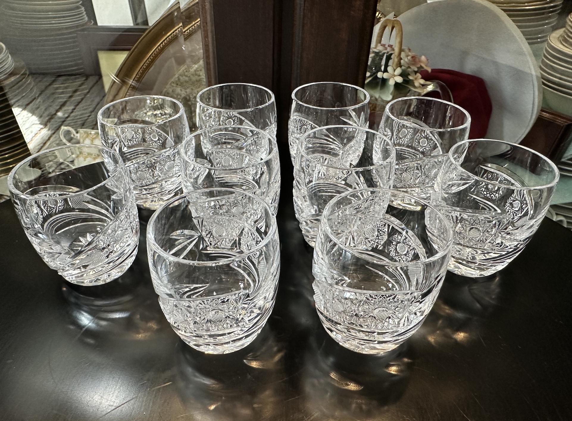 ユーゴスラビア製 クリスタル ハンドクラフト ロックグラス 6客 : ユーゴスラビア ハンドクラフト R クリスタル 盃 お猪口