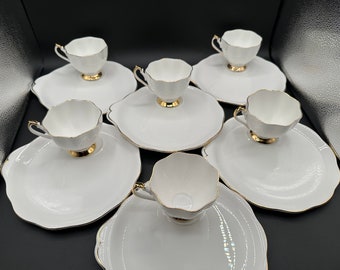 Queen Anne Bone China Snack Plate & Cup Set: Service for 6, England