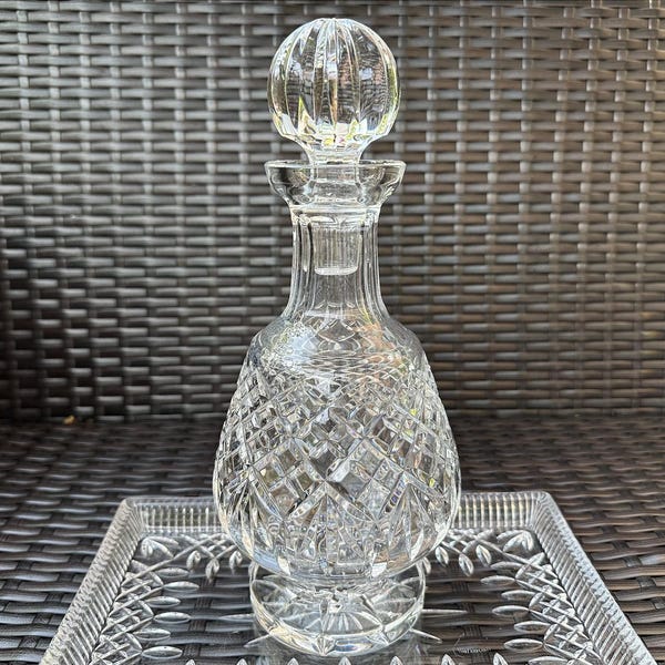 Waterford Crystal Alana Brandy Decanter & Stopper: Cut Cross Hatch, Irish Crafted