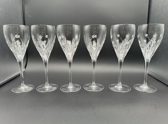 STUNNING Set of 6 DA VINCI Pisa Floral Etched Crystal Wine Glasses  