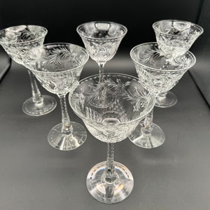 Set of 6 Rare Beautiful Hawkes Crystal In Talisman Hand Cut Crystal Champagne/Tall Sherbet Glasses, C. 1940s, Pristine Condition image 2