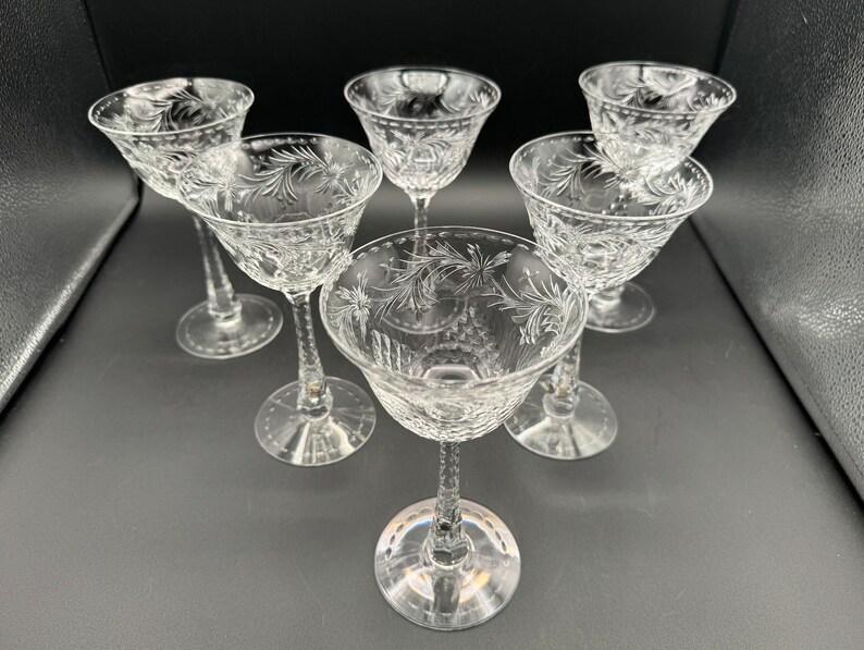 Set of 6 Rare Beautiful Hawkes Crystal In Talisman Hand Cut Crystal Champagne/Tall Sherbet Glasses, C. 1940s, Pristine Condition image 2