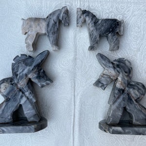 Figurines d'âne et serre-livres vintage rares en pierre d'onyx gris, 4 pièces, sculptés à la main image 10