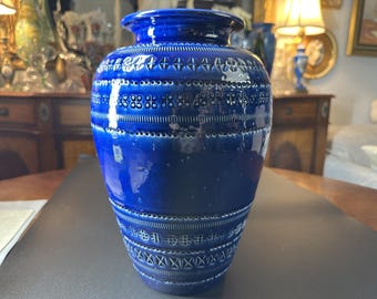 Vintage Bellini Italy Fish Scale Ceramic Vase, Rimini Blue