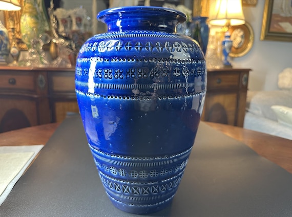 Aldo Londi Bitossi Rimini Blue Vase: Mid-Century Italian Ceramic, 12"