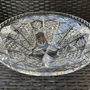 Beautiful RARE American Brilliant Period (ABP) Starburst Cut Crystal Footed Centerpiece Bowl, Perfect Condition