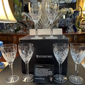 Extremely RARE Stunning New in Box Set of 6 WATERFORD CRYSTAL &quot;Patterns of the Sea&quot; Wine Glasses /Goblets, 7 7/8&#39;&#39;H, Never Used, Collectible