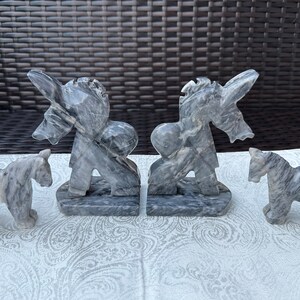 Figurines d'âne et serre-livres vintage rares en pierre d'onyx gris, 4 pièces, sculptés à la main image 5