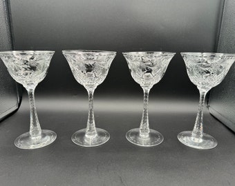 Lot de 4 rares magnifiques verres à champagne/grands verres à sorbet Hawkes en cristal taillé à la main Talisman, vers 1940, en parfait état