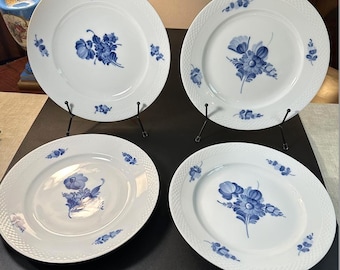 Royal Copenhagen Blue Flowers Braided Dinner Plates, Set of 4, Denmark, MINT