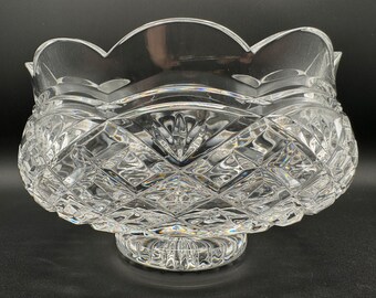 Cut Crystal Centerpiece Bowl - 9'' Diam Footed Bowl - Pristine Condition