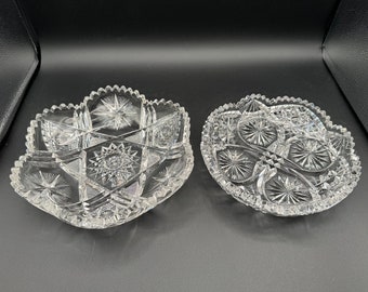 ABP Starburst Cut Crystal Bowls: American Brilliant Period, Pair